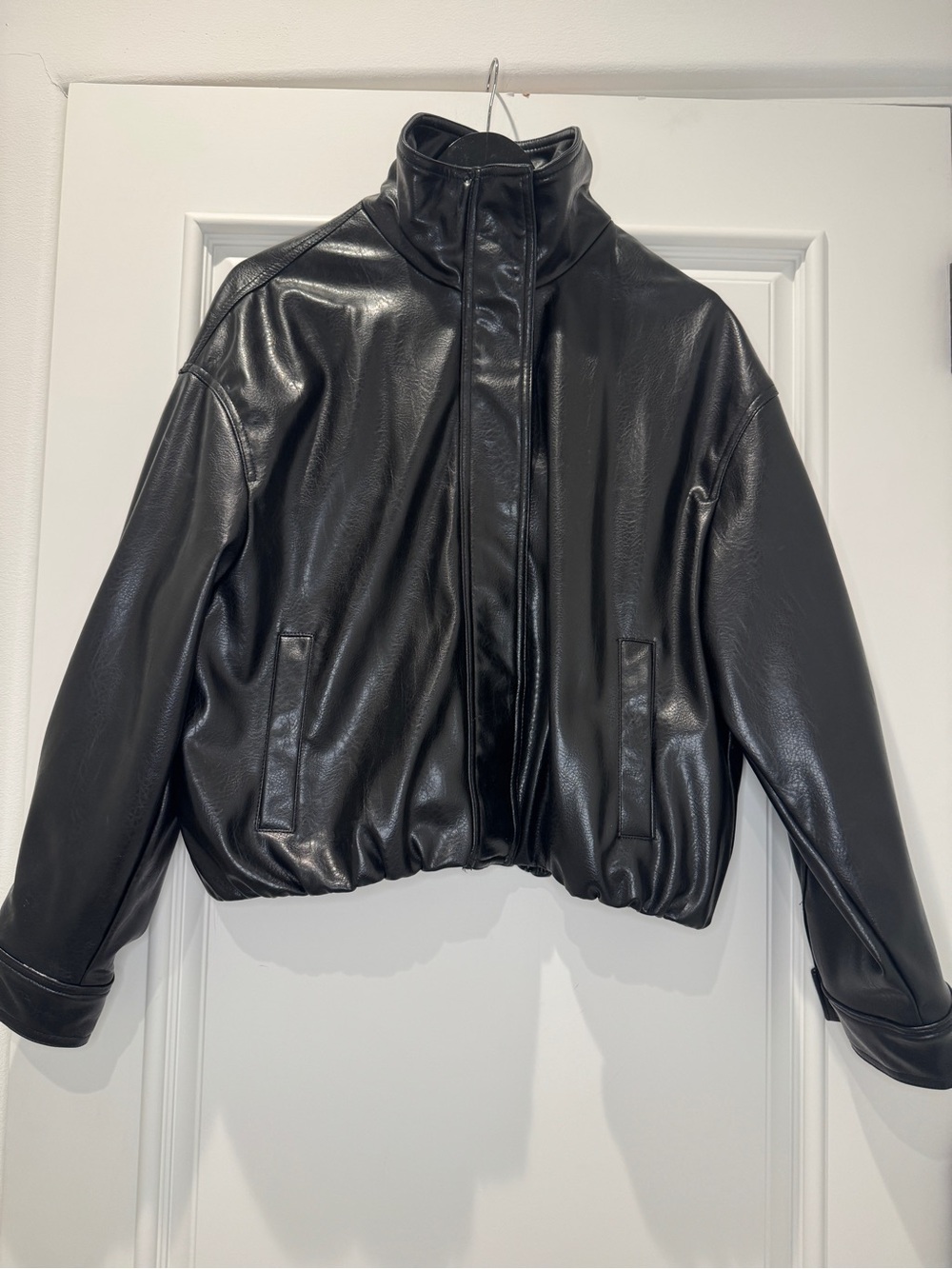 Zara Faux Leather Bomber Jacket Size M